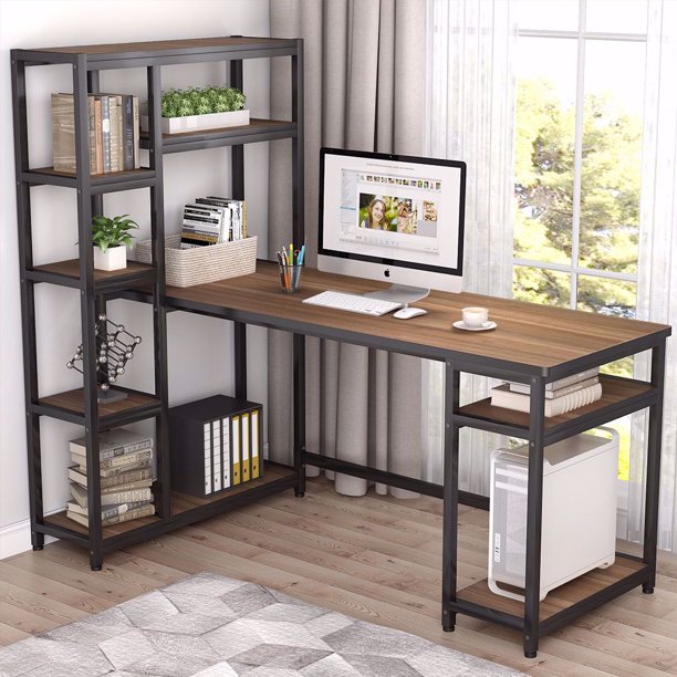 Reversible Hutch Home Office Workstation Bookcase Writing Organizer Desk Table - zeests.com - Best place for furniture, home decor and all you need