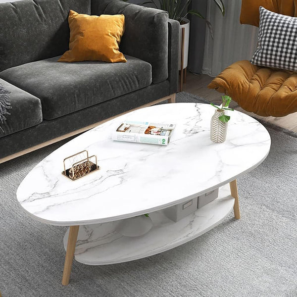 DUSALA Coffee Table-Oval Wood Coffee Table with Open Shelving - zeests.com - Best place for furniture, home decor and all you need