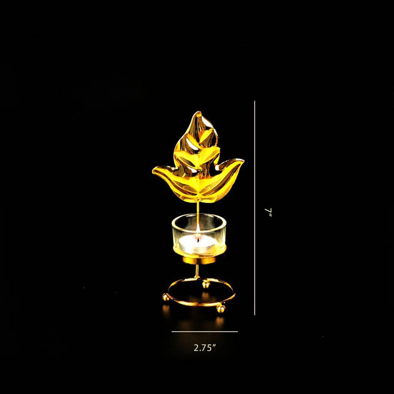 Leaf Metal Golden Candle Stand with Glass Pot - zeests.com - Best place for furniture, home decor and all you need