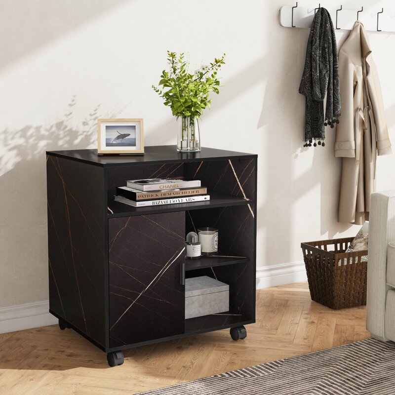 Fortune Black Wheel Cabinet - zeests.com - Best place for furniture, home decor and all you need