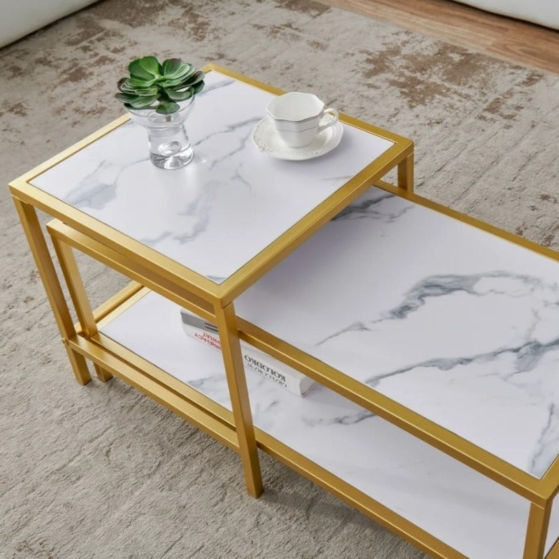 Heaten Gold Living Lounge Drawing Room Nesting Tables (Set of 2) - zeests.com - Best place for furniture, home decor and all you need