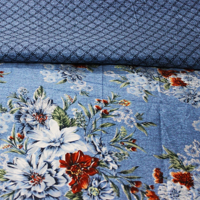 Cotton satin Bedsheet (Blue Floral) - zeests.com - Best place for furniture, home decor and all you need