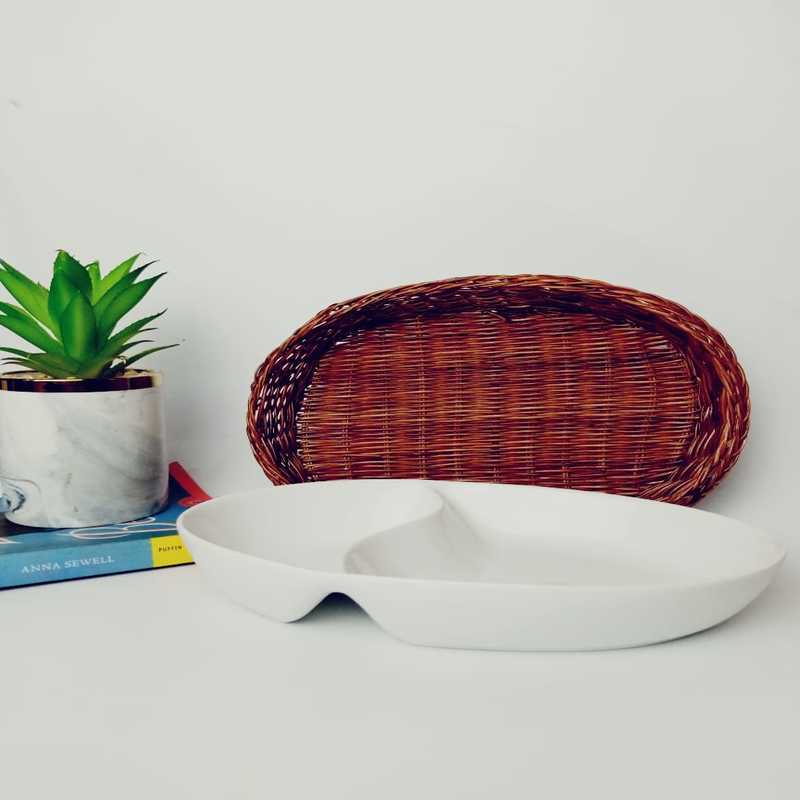 Snack Plate with Braided Basket (Oval Shaped) - zeests.com - Best place for furniture, home decor and all you need