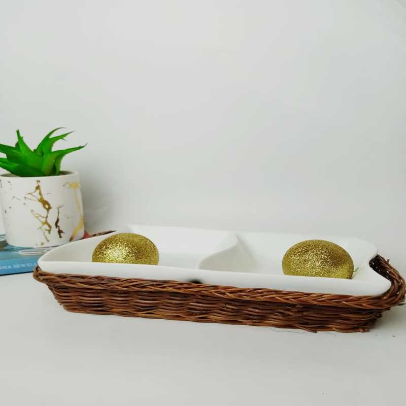 Snack Plate with Braided Basket (Rectangle Shaped) - zeests.com - Best place for furniture, home decor and all you need