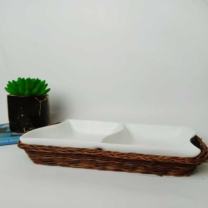 Snack Plate with Braided Basket (Rectangle Shaped) - zeests.com - Best place for furniture, home decor and all you need