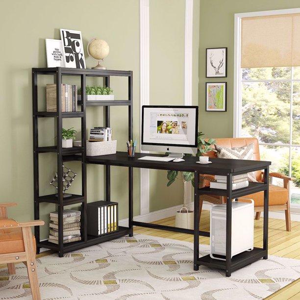 Reversible Hutch Home Office Workstation Bookcase Writing Organizer Desk Table - zeests.com - Best place for furniture, home decor and all you need