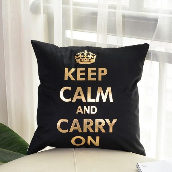 Keep calm and carry on - Golden Printed Cushion Cover - zeests.com - Best place for furniture, home decor and all you need