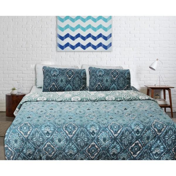 Export Quality Cotton Bed Spread Set - 6 pcs - Blue Patterned - zeests.com - Best place for furniture, home decor and all you need