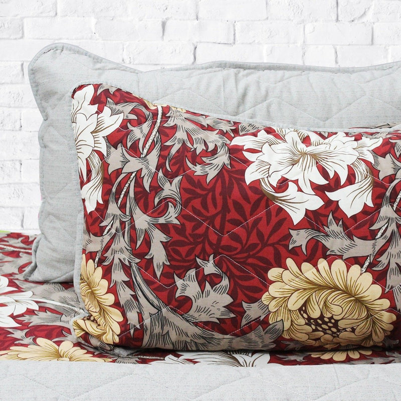 White roses over wine red floral spread - 6 pieces bed spread set - zeests.com - Best place for furniture, home decor and all you need