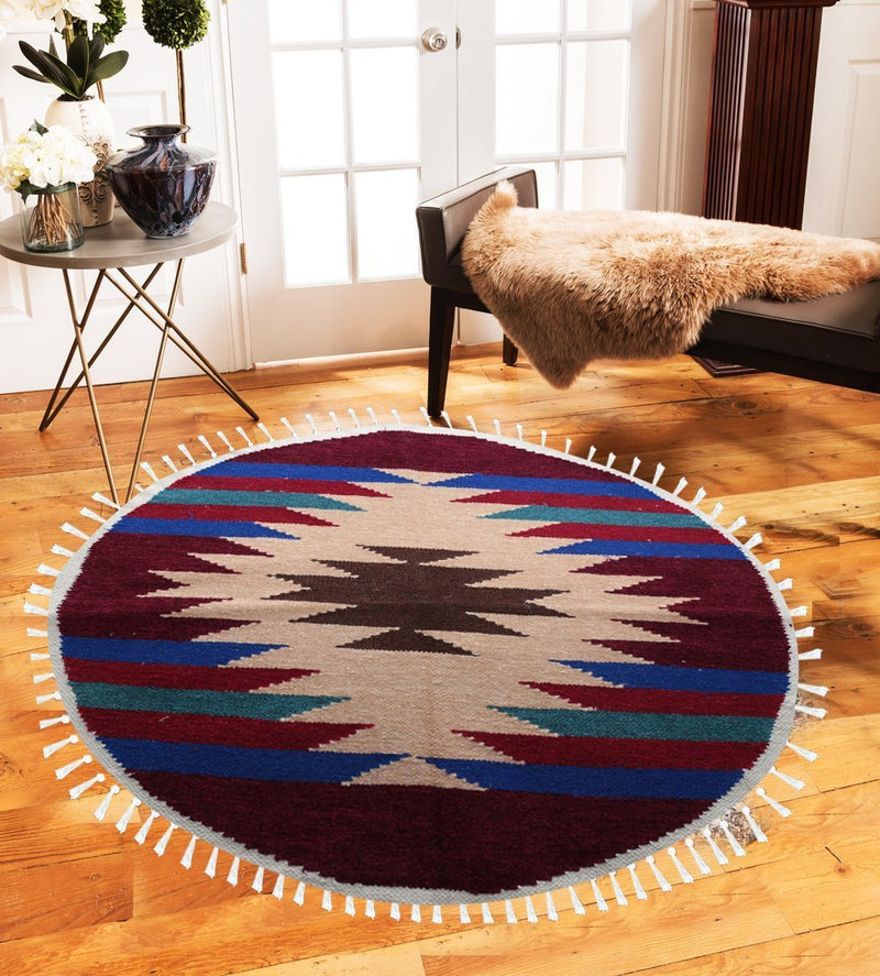 Hand-woven Woolen Rug - Round Small - zeests.com - Best place for furniture, home decor and all you need