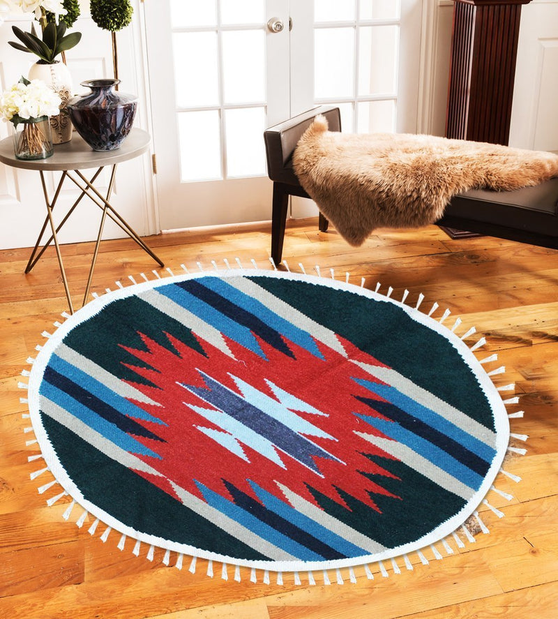 Hand-woven Woolen Rug - Round Small - zeests.com - Best place for furniture, home decor and all you need