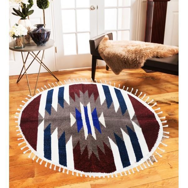 Hand-woven Woolen Rug - Round Small -fm-gkrrs5 - zeests.com - Best place for furniture, home decor and all you need