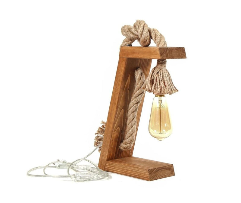 Whiskey Stave Wooden Side Table Desk Rope Light Lamp - zeests.com - Best place for furniture, home decor and all you need