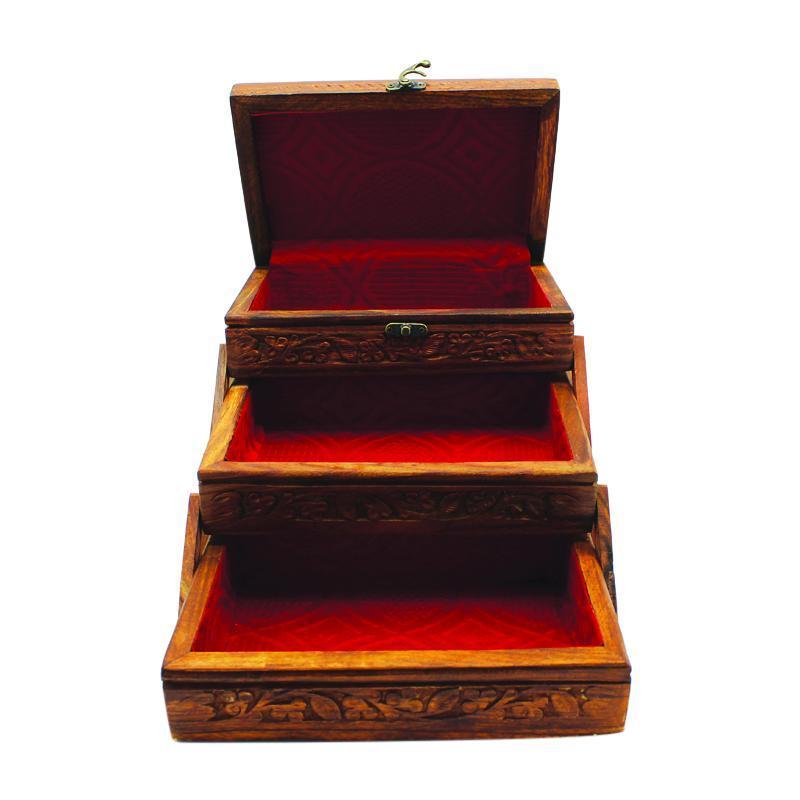Wooden Hand Made Jewellery Box - Tri-Stepped - Carved - 6" x 8.5" - zeests.com - Best place for furniture, home decor and all you need