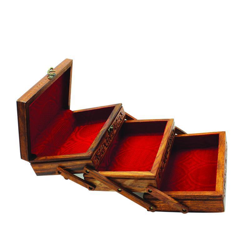 Wooden Hand Made Jewellery Box - Tri-Stepped - Carved - 6" x 8.5" - zeests.com - Best place for furniture, home decor and all you need