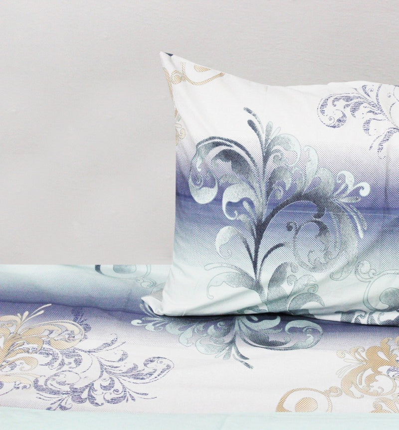 Cotton Quilt Cover Set - 4 pcs -  White and Blue Floral - zeests.com - Best place for furniture, home decor and all you need